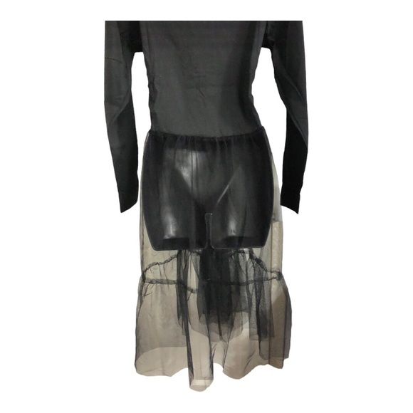 Black tulle chiffon button front sheer illusion tiered goth top dress size Small - Picture 16 of 16